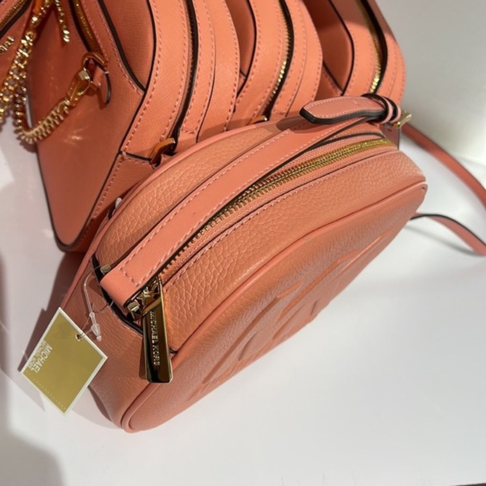 Michael Kors Jet Set Medium Embossed Pebbled Leather Crossbody Bag Sherbert - Picture 13 of 16